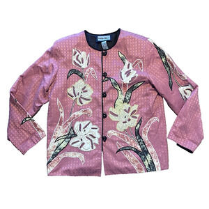 Indigo Moon Blazer Jacket Coral Pink Floral Button Embroidered Boho Womens Small